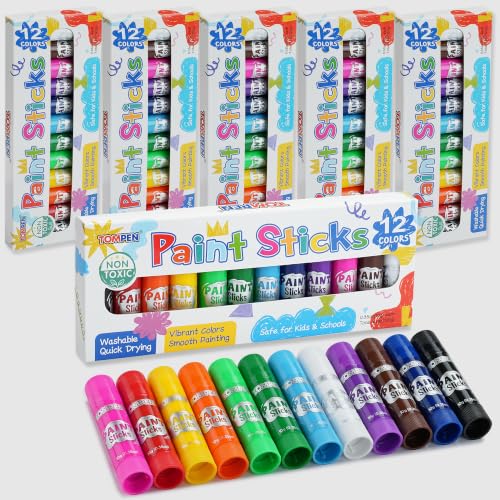 TOMPEN Tempera Paint Sticks for Kids & Artists 72 Pack 12 Vibrant Color
