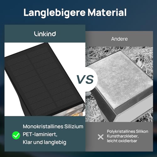 Linkind LED Solar Gartenlampen 800LM Licht-Sensorik Solarleuchten, 3000K Warmweiß Solarlicht, 22 LEDs IP65 Gartenstrahler Außenwandleuchte, 3 Modi Solarstrahler Außen StarRay, Garten Deko, 4 Stück