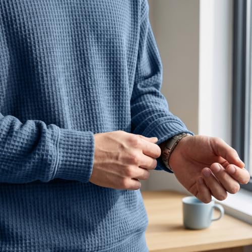 Waffle Shirts for Men Long Sleeve V Neck Fake 2 Piece Casual Layered Shirt - image 6