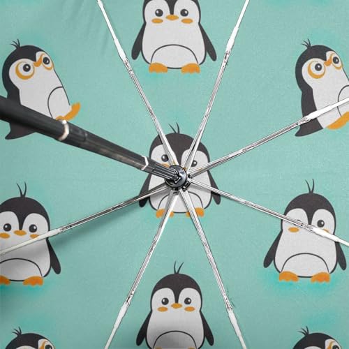 Parapluie compact mignon pingouin turquoise automatique pour sac à main