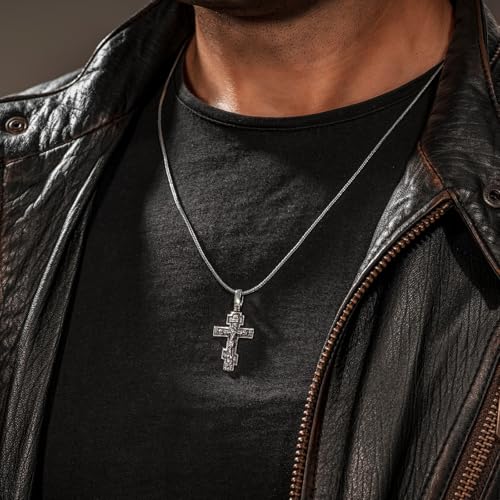 925 Sterling Silver Orthodox Cross Necklace for Men Women - Handmade Crucifix Jesus Christ Pendant with Christian Prayer - Unique Religious Jewelry Gift4