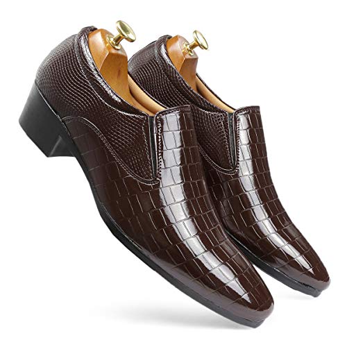 Image of BXXY Men's 2 inch Height Increasing Patent Material Casual Formal Moaccasion Slip-On Shoes with Pu Sole.