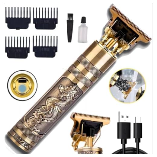 AGMI Máquina Barbeador e Maquininha De Cortar Cabelo Barba Profissional Depilador Bateria Integrada Recarregável Sem Fio Dragão Premium Acompanha 4 Pente Modelador de Barba Vintage