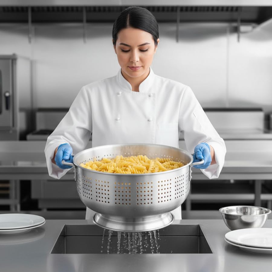 16 Qt. Aluminum Colander with Base and Handles – Heavy-Duty 16-Gauge Commercial Strainer for Pasta, Fruits, and Vegetables- (Large Colander with Top Diameter of 16.5 inches) (1, 16 Quart) - Image 6