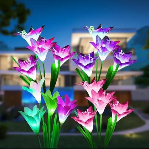 Lampes solaires exterieur jardin Hqynss lot de 4 lys pour terrasse