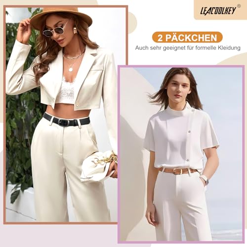 LEACOOLKEY 2 sztuki damskie paski skórzane, modne damskie paski z zapięciem z złotym pinem do jeansów, M Fit Taille Größe 87cm-97cm