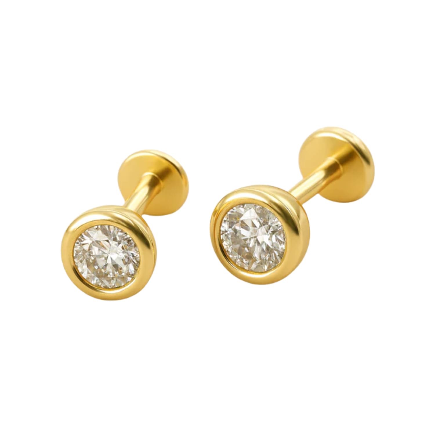 925 sterling silver 3mm round white cz stud earrings, bezel setting, screw back, secure fit
