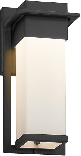 Fusion Pacific - Aplique de pared pequeño LED para exteriores, pantalla de vidrio artesanal en ópalo, acabado negro mate