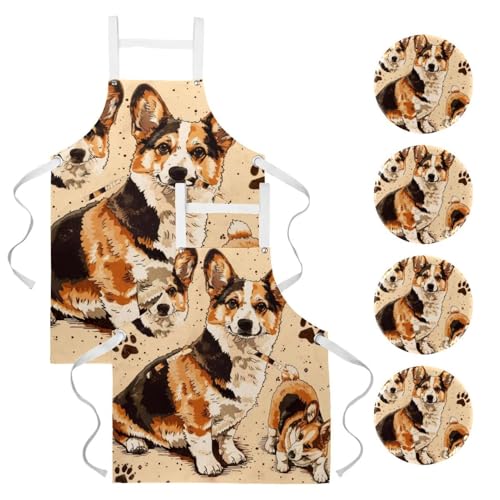 Tablier de cuisine lot de 2 avec motifs Corgis pour bistrot et maison