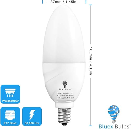 Miniatura 2 de BlueX - Paquete de 6 bombillas LED BlueX del atardecer al amanecer, bombilla base E12 de 6 W, equivalente a 65 W, luz blanca diurna de 5000 K,