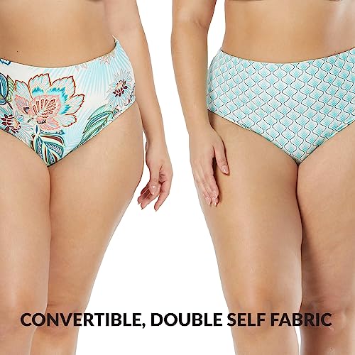 Coco Reef Reversible High Waist Bikini Bottom - Verso, Tropical Lotus, Black, Medium #TOP2