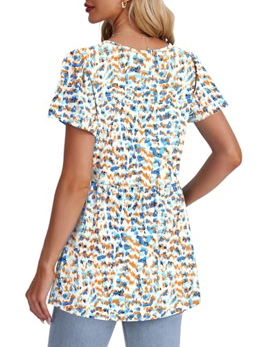 Image of OFEEFAN Womens Summer Tops Babydoll Short Sleeve Shirts Puff Sleeve Peplum Tops V Neck T Shirts