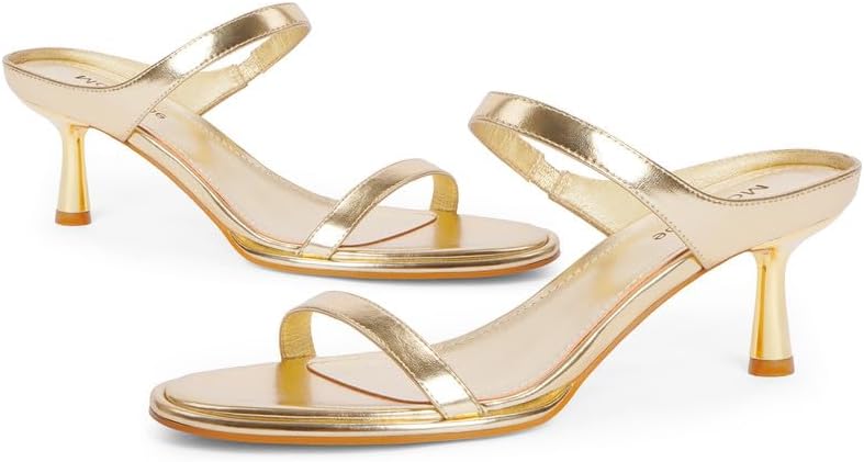 Modatope Two Strap Heeled Sandals for Women Kitten Heel Rounded Toe Heels Women Slip on Open Toe Sandals - Image 5