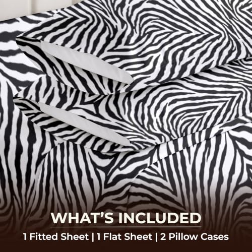 Image of SGI bedding RV Short Queen Sheet Set 60x75, 600 TC Egyptian Cotton, 4 Piece Luxury Hotel Collection, Ultra Soft & Breathable, Fits RV Mattress Camper & Trailer, 15 Inch Pocket, Zebra Print
