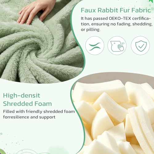 Image of 31 Inches Memory Foam Bean Bag Chair - Ultra Soft Faux Rabbit Fur Sofa with Handle & Machine Washable Cover, Comfy Lazy Chair for Kids Teens, Perfect for Reading Gaming in Living Room Bedroom,Green