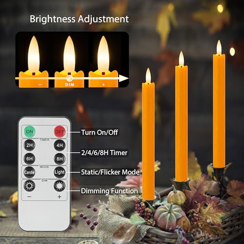 Image of Orange Flameless Taper Candles with Remote, 9.6 inch Real Wax Fall Battery Operated Candles, Flickering Flameless Candlessticks for Fall, Thanksgiving, Harvest, Halloween Decor, 3 Pack