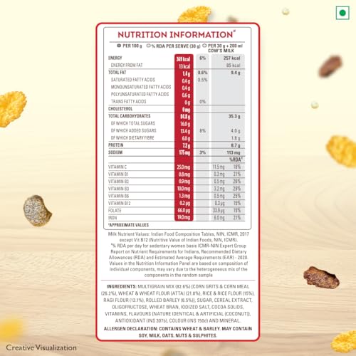 Image of Kellogg's Multigrain plus Corn Flakes 450 G | Power of 5 Grains | 6 Vitamins | High Iron | High Fibre | Crunchy & Delicious | Protein | Only 2% Fat | Breakfast Cereal