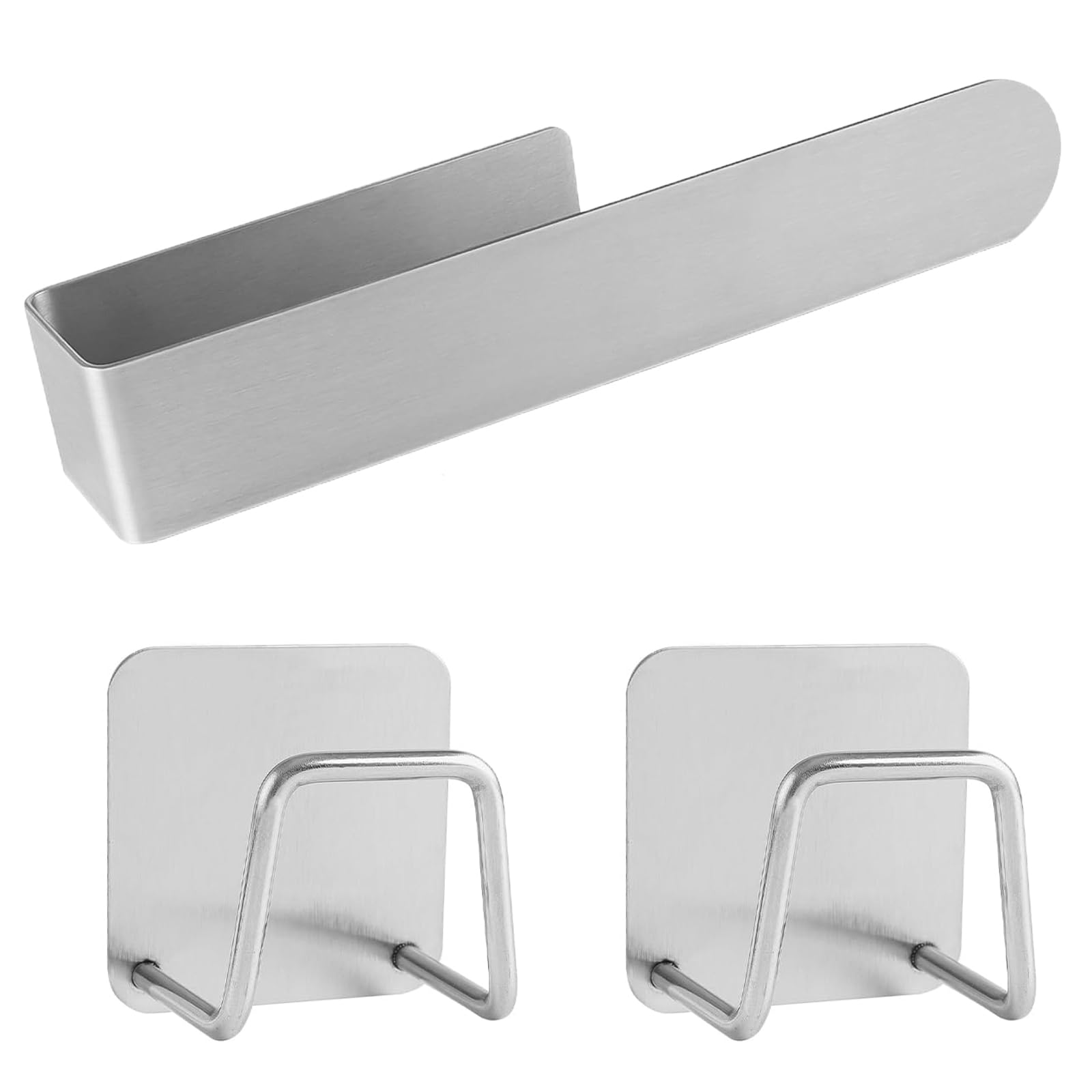 Porta Asciugamani Adesivo, Multifunzionale Portasciugamani da Bagno, Portasciugamani Autoadesivo Acciaio Inossidabile, Con 2 Supporti per Spugna in Acciaio Inox, per Rooms, Bathroom, Kitchen e Bidet
