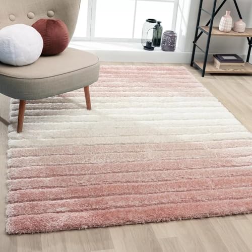 Image of Super Soft Floor Area Rug 7 x 10 Feet Soft Smooth Thick Non-Slip Fluffy Shaggy Carpet for Bedroom, Drawing, Kids Room, Office with Upto 2 Inch Microfiber High Pile (Peach Ivory B)