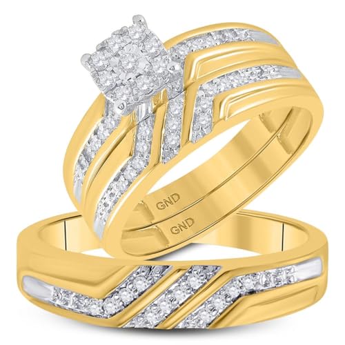 Jewels By Lux 10K Yellow Gold 1/3Ctw Diamond Fashion His and Hers Engagement Wedding Bridal Band and Ring Trio Set