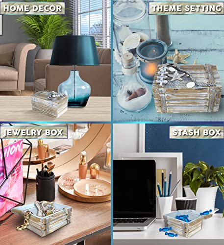 Puzzled CoTa Global Baja Beach Medium Wooden Jewelry Box - Handcrafted Nautical Trinket with Seashell and Starfish Decorations Accent Tabletop Home Decor - 6.75 Inch - Image 3