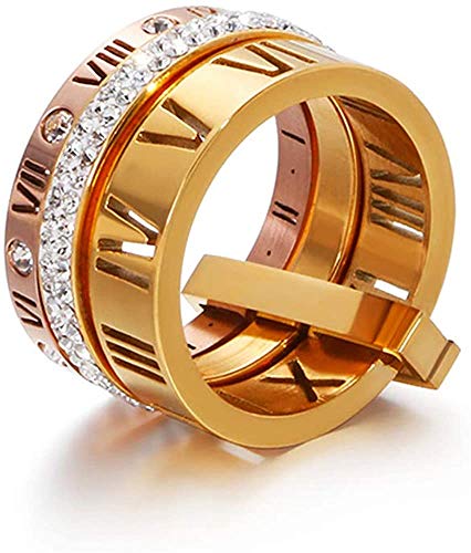 Jaline Stainless Steel CZ Zirconia Roman Numeral Ring For Women Stacking Thumb 3 in 1 Spinner Rings