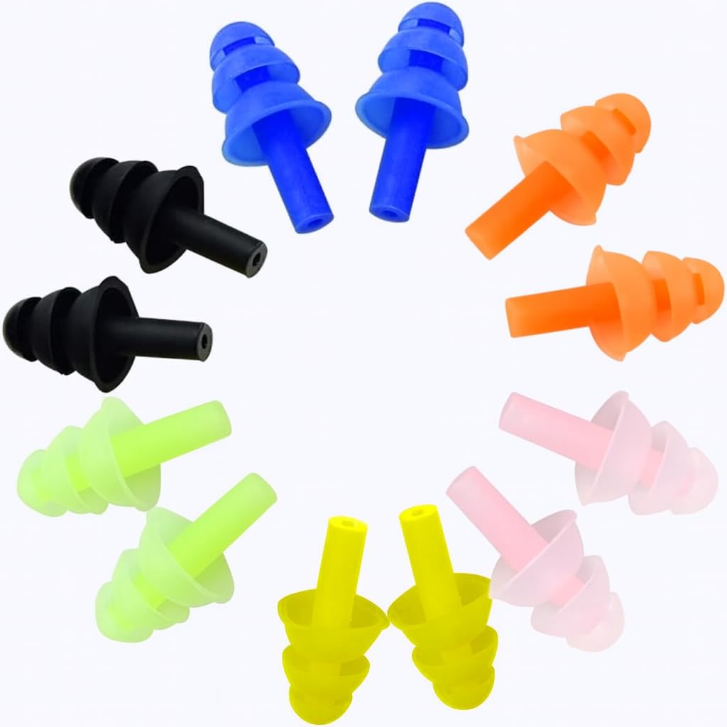 6 Pairs Reusable Silicone Swimming Earplugs – Soft Flexible Waterproof Ear Plugs for Swi...