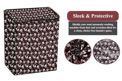 Image of The Furnishing Tree Polyester Waterproof Semi Automatic Washing Machine Cover Suitable for LG 9 Kg, 9.5 Kg & 10 Kg, Dimension DxWxH In Cms: ( 53.3x89x99 ), Floral Pattern Brown