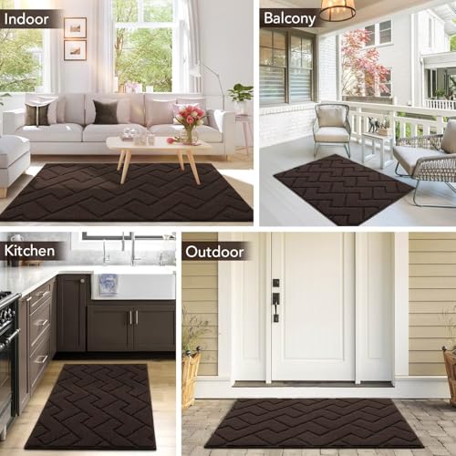 Image of hicorfe Front Door Mat Outside Entrance,36 inchx59 inch Absorbent Muddy Dirt Resist Welcome Door Mats Outdoor Indoor,Stain and Fade Resistant,Non Slip Backing Entry Mat Doormat for Entryway(Coffee)