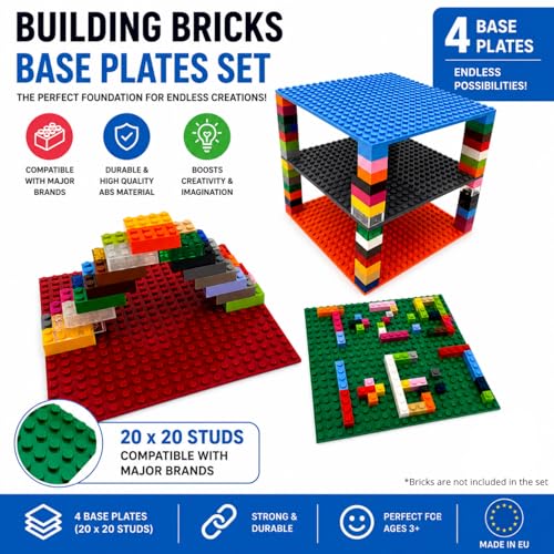 Image of Classic Baseplate - Building Kit for Toddlers & Kids - 20 x 20 Studs - 6.3 x 6.3 inches - Pack of 4 Baseplates - Compatible with Major Brands