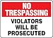 Accuform Signs MATR901VA Aluminum Safety Sign, Legend "NO TRESPASSING VIOLATORS WILL BE PROSECUTED", 7" Length x 10" Width x 0.040" Thickness, Red/Black on White