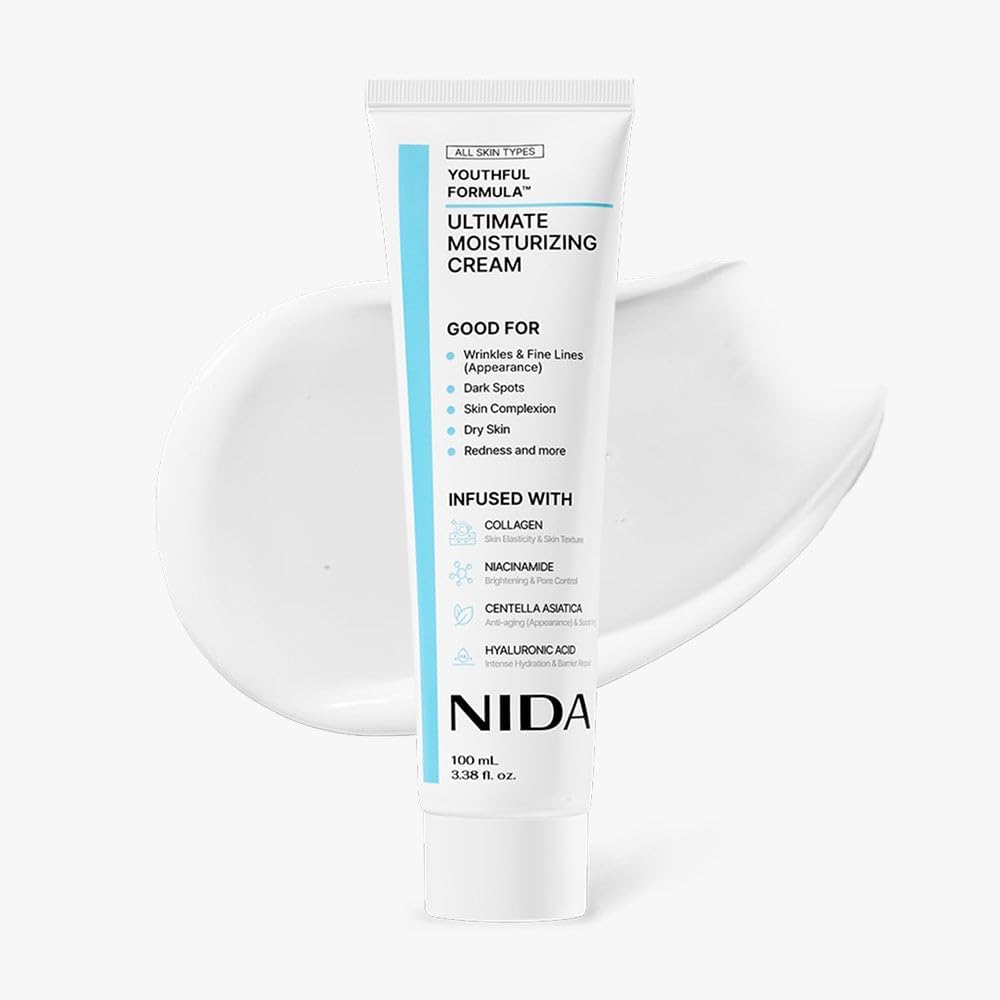 NIDA Youthful Formula™ Ultimate Moisturizing Cream | Centella Asiatica, Niacinamide, Hyaluronic Acid, Collagen | Wrinkles, Fine Lines, Dark Spots, Dry Skin, Redness | 3.38 fl. oz., 100ml (Old Formula)