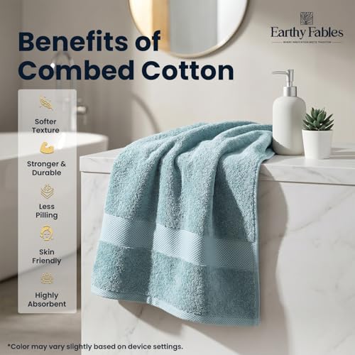 Image of Earthy Fables Premium Bath Towel Large, 600 GSM, 150 x 70 cm, Ultra Soft, Quick Dry and Highly Absorbent, 100% Combed Cotton for Home, Travel, Hotels, Suitable for Acne-Prone Skin, Aqua (Pack of 1)