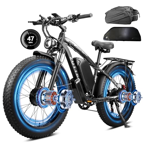 Qweepei Electric Bike for Adults Peak 6000W 52V Fast Dual Motor Ebike 34AH Battery 40-47MPH 100 Miles Range with Hydraulic Disc Brake Rear Bag 24 Inch Fat Tire Electric Bicycle for All Terrain