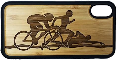 Triathlon Phone Case Cover for iPhone X by iMakeTheCase | Eco-Friendly Bamboo Wood Cover + TPU Wrapped Edges | Swim Cycle Run | Bicycling Running Swimming Cyclist Athlete Sport