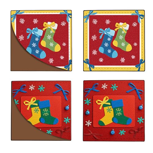 Image of Cute Christmas Stocking Corner Bookmarks 2Pcs, Handmade PU Leather Page Corner Protectors, Winter Holiday Stationary Gift for Book Lovers, Kids, Teachers, Colorful Reading Accessories 3.54 inch