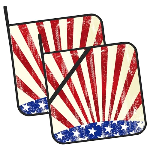 JASAKOO 4th of July Grunge American Flag Pot Holders Set of 2 Oven Hot Pads Pot Holders for Cooking Baking BBQ Gifts for Women