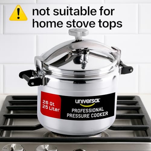 Image of Universal (Large) 26-Quart Aluminum Pressure Cooker for Professional Use - Commercial-Grade, 1 Safety Valve, Reinforced Handles, Easy-Open Lid, - Ideal for Large Kitchens, and Restaurants