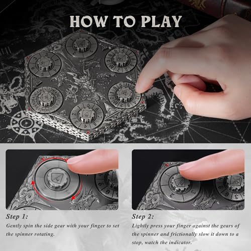 Image of Kabinka DND Dice Set, 7 in 1 Metal Spin-Dial Dice with Storage Bag, Portable Celtic Knot D&D Dice for D4 /D6 /D8 /D10 /D12 /D20 Role Playing Board Games (Patina Silver)