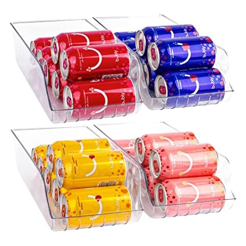 Oizeir Soda Can Organizer - Clear Plastic Storage Dispenser Bin for Refrigerator. Great Drink Holder for Kitchen Cabinets, Countertops, Pantry, Freezer and Fridge. (4-Pack) Cover