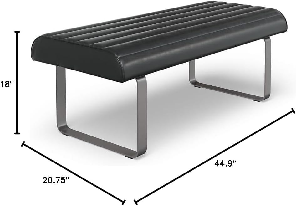 NBF Bench with Warm Cognac Polyurethane Padded Seat - Industrial Design Waiting Room Bench - Entry Way Seat Support Up to 275 lb, Black
