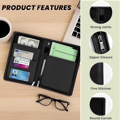 Image of Storite Pack of 1 PU Leather Car Document Holder (Black) | Owner Manual, Vehicle Registration & Insurance Card, Driving Licence, RC Book Organizer