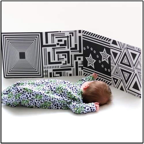 Image of My Little Learner - Supersized High Contrast Baby Sensory Fold-Out Board for 0 6 Months - Newborn Sensory Toys - Black and White Baby Book - Thick Stand Up Sensory Cards - Black and White Baby Toys
