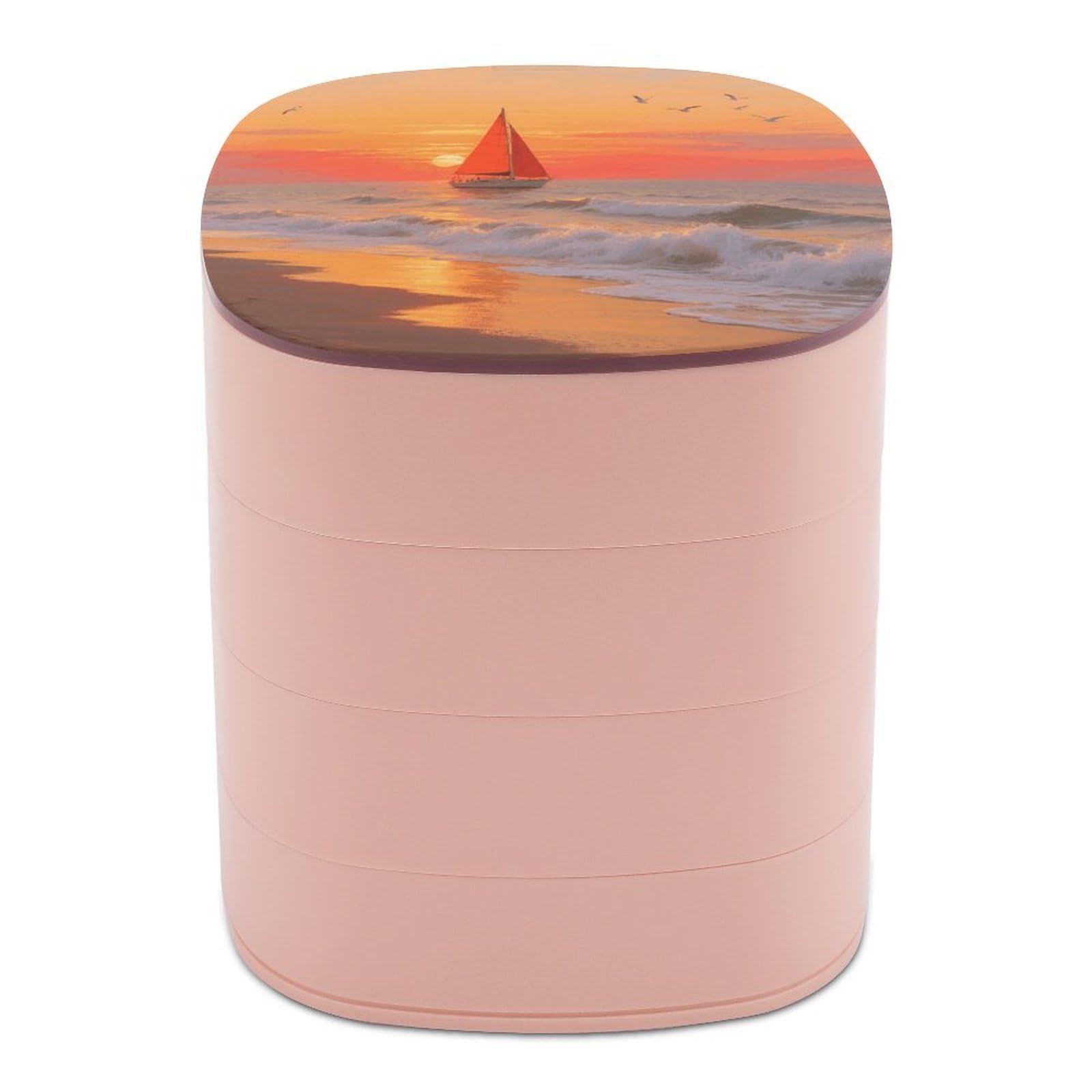 VstaDank Sailing at The Seaside Jewelry Box with Mirror 4-Layer Rotating Jewelry Tray Case Portable Jewelry Case Trinket Boxes Trinket Cases Travel Jewelry Organizer Earrings Storage Box