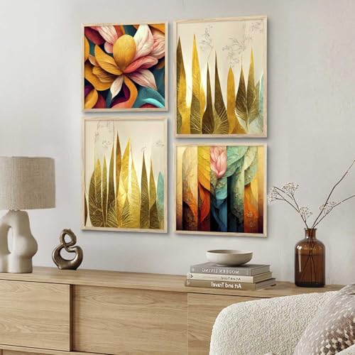 Image of kotart Aesthetic Modern Wall Decor Paintings with Frame for Home Decoration - Painting for Living Room Bedroom - Painting for Wall Decoration Set of 4 (Art 4, Big (13x17 or 13x13 inch))