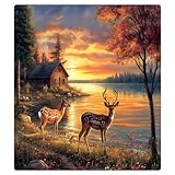 Geschirrspüler-Magnetabdeckung, Wald, Sonnenuntergang, Tier, Hirsch, vorne, Dekoration, wiederverwendbar, magnetische Türabdeckung, Aufkleber, Haushaltsgeräte, Aufkleber, Küche, Kühlschrank, 58,4 x 66