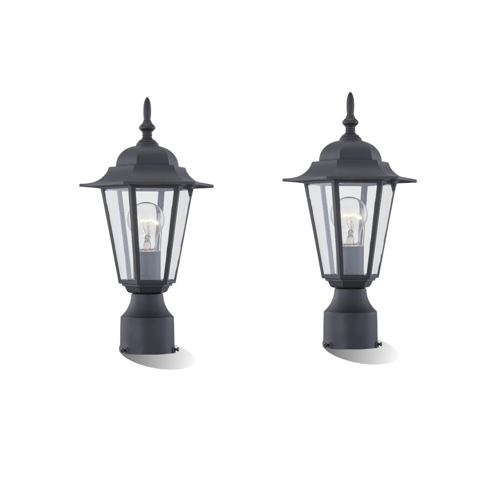 WISBEAM 2 Packs Outdoor Post Light, Pole Lantern, E26 Base 60W Max, Aluminum Housing Plus Glass, Wet Location Rated, ETL Qualified, Bulbs not Included, Black