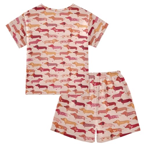 Line Dachshund Pattern Summer Cute Pajama Sets, Short Sets for Daily Wears and Sleep Wears2