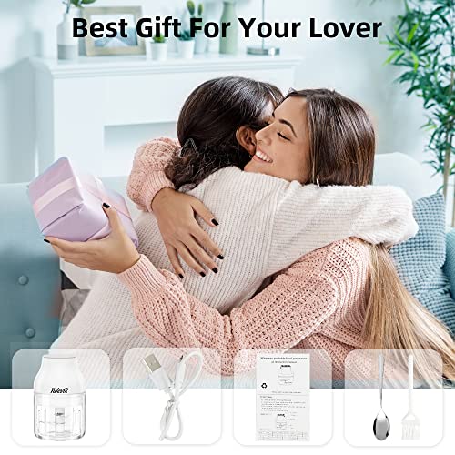 Electric Garlic Chopper, Tulevik 250Ml Mini Portable Veggie Chopper, Usb Rechargeable Garlic Grinder With Spoons And Brushes, Wireless Small Food Processor For Ginger, Chili, Meat, Etc (White) #TOP6