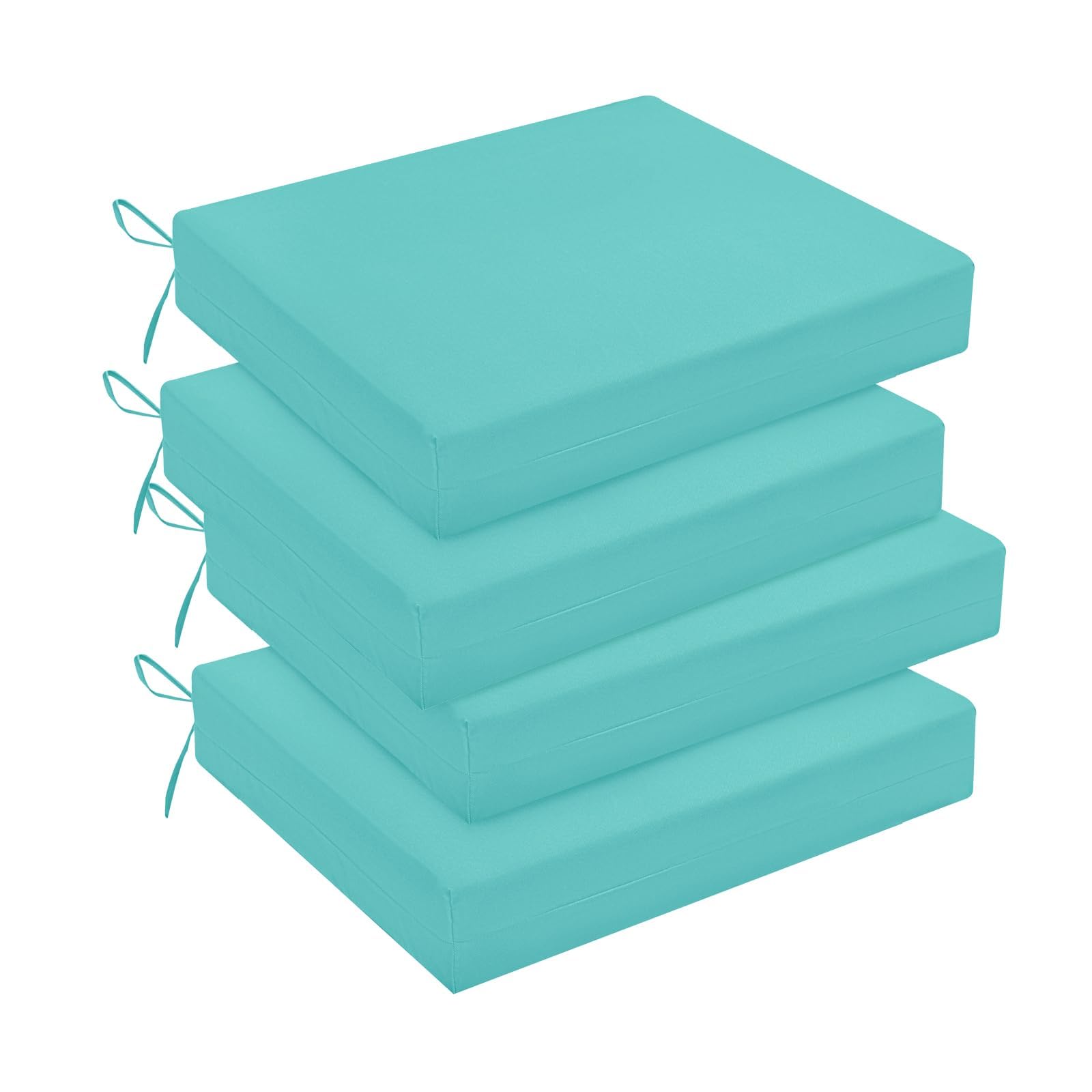 downluxe Outdoor Chair Cushions Set of 4 for Patio Furniture, Water-Resistant Square Corner Patio Chair Cushions with Ties, High Density Foam Outdoor Seat Cushion, 18.5" X 16" X 3", Teal